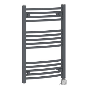 Fjord 800 x 500mm Curved Grey Thermostatic Electric Heated Towel Rail