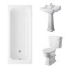 Wellington Close Coupled Comfort Height Toilet with Sand Seat & 560mm 1 Tap Hole Basin with 1700 x 750mm Traditional Straight Bath Single Ended