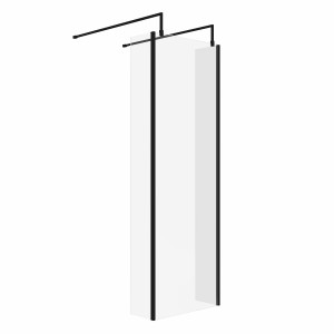 Wasdale 700mm Black Walk Through Wet Room Screen with 215mm Hinged Return Screens & L- Shape Support Arms