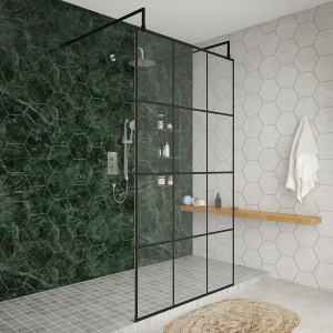 Wasdale 1100mm Black Grid Walk Through Wet Room Screen With L-Shape Support Arms