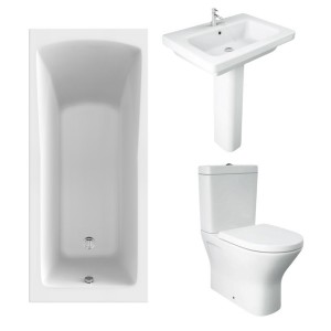 RAK Resort Mini Closed Back Toilet with 650mm Basin Modern Bathroom Suite and Single Ended Bath - 1600 x 700mm