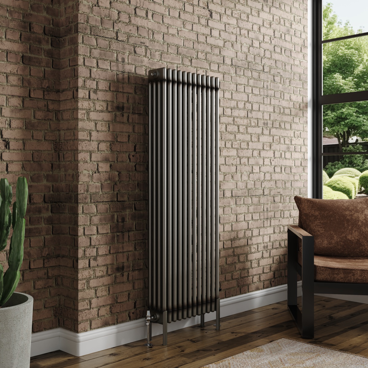 Bern 1500 x 560mm Raw Metal Four Column Vertical Traditional Radiator