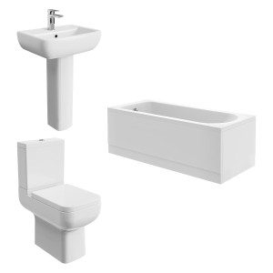 Feel 600 Modern Bathroom Suite with Close Coupled Toilet and Essential Single Ended Bath - 1600 x 700mm - Front & End Bath Panel Included