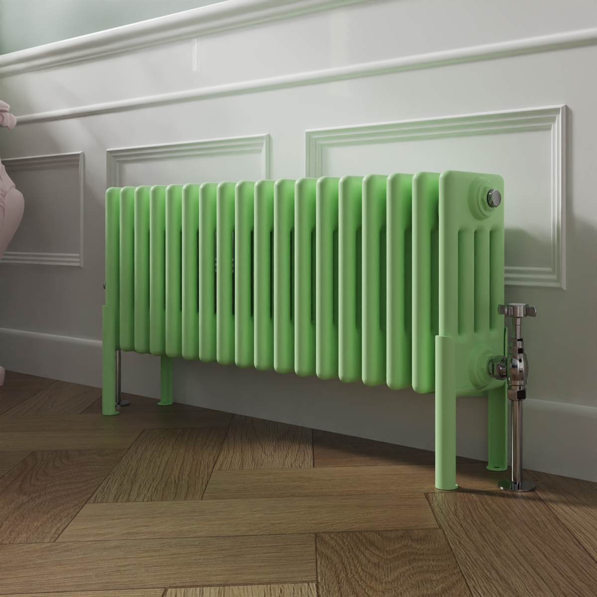 Bern 300 x 830mm Traditional Pastel Green Horizontal Four Column Radiator