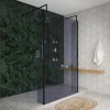 Wasdale 1200mm Black Smoked Walk Through Wet Room Screen with 215mm Hinged Return Screens & L- Shape Support Arms