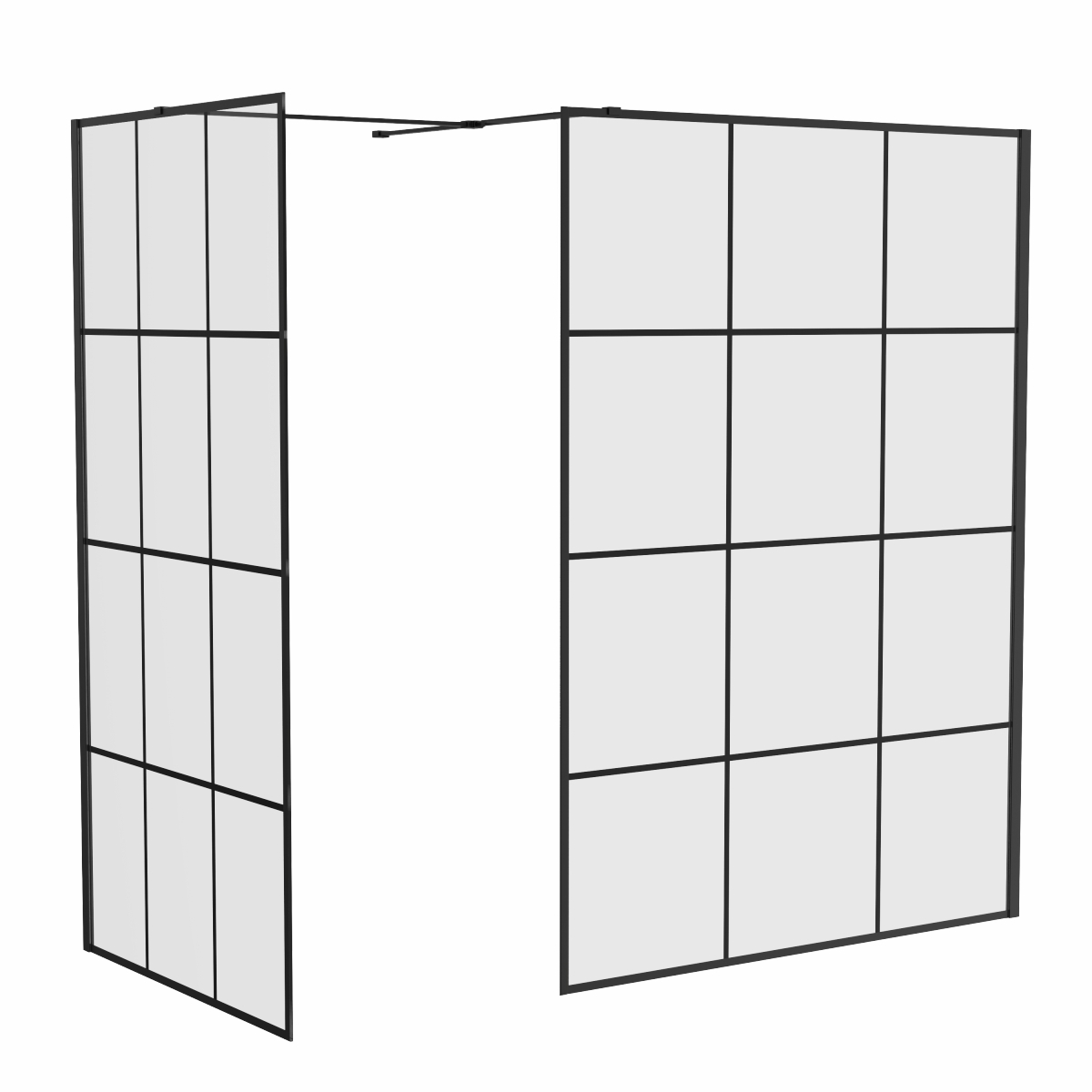 Wasdale 1400mm Wet Room Screen with 1200mm Wet Room Screen - Black Grid