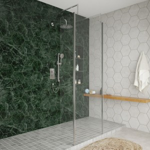 Wasdale 700mm Chrome Walk Through Wet Room Screen with 300mm Hinged Return Screens & L- Shape Support Arms
