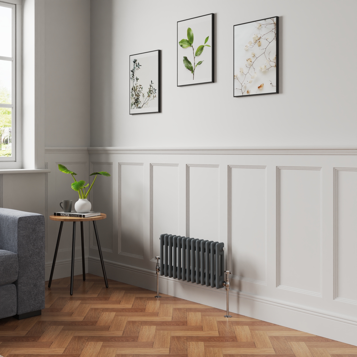 Bern 300 x 605mm Anthracite Double Column Horizontal Traditional Radiator