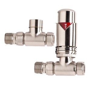 Chelsea Brushed Nickel Thermostatic Straight Designer Radiator Valves