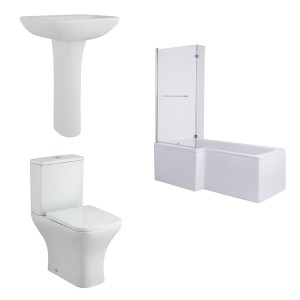 Feel Curved Modern Bathroom Suite with L-Shape Shower Bath - Left Hand - 1500mm