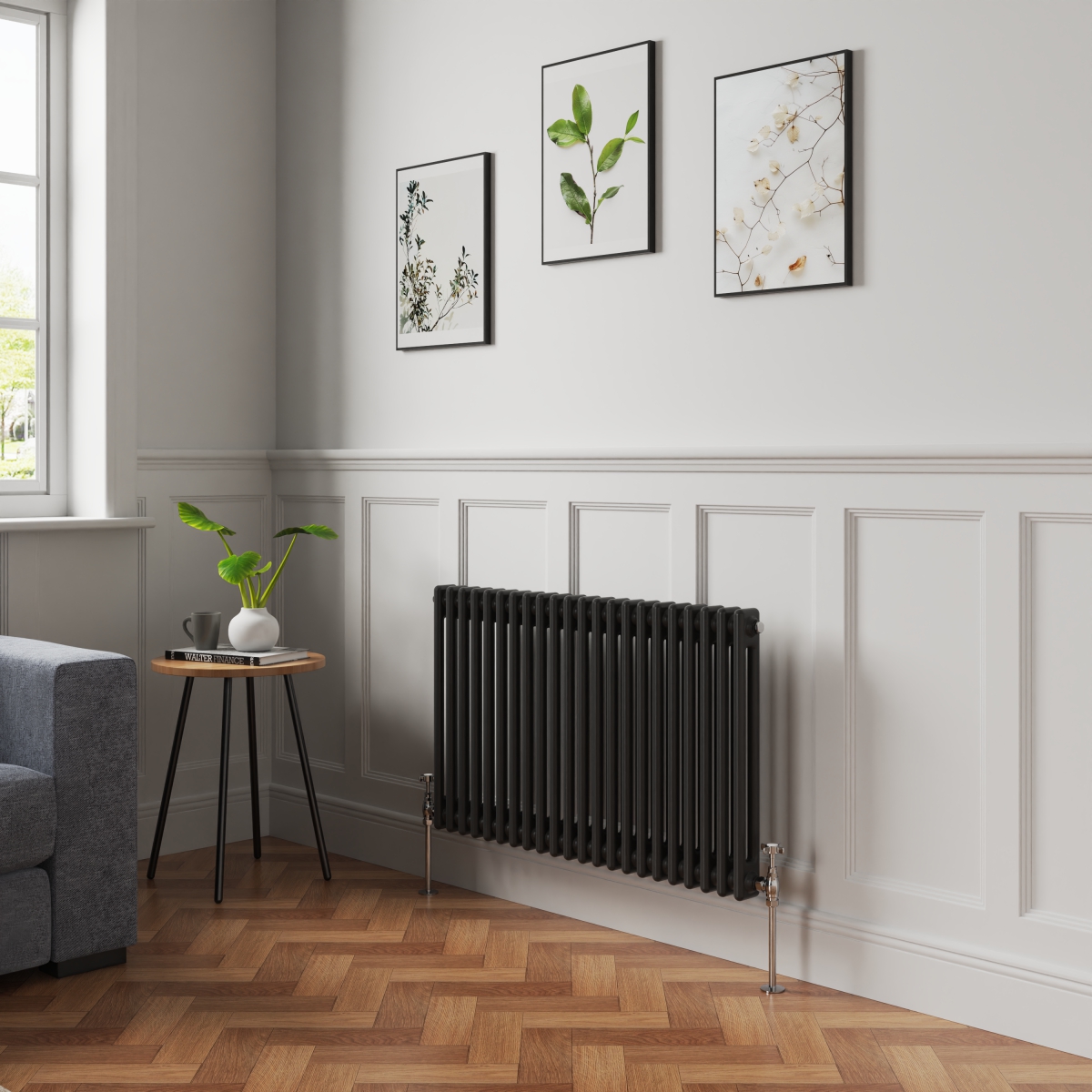 Bern 600 x 1010mm Black Double Column Horizontal Traditional Radiator