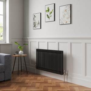 Bern 600 x 1010mm Black Double Column Horizontal Traditional Radiator