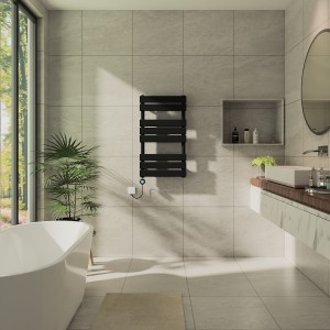 Juva 800 x 450mm Satin Black Flat Panel Thermostatic Touch Control Wifi Electric Heated Towel Rail