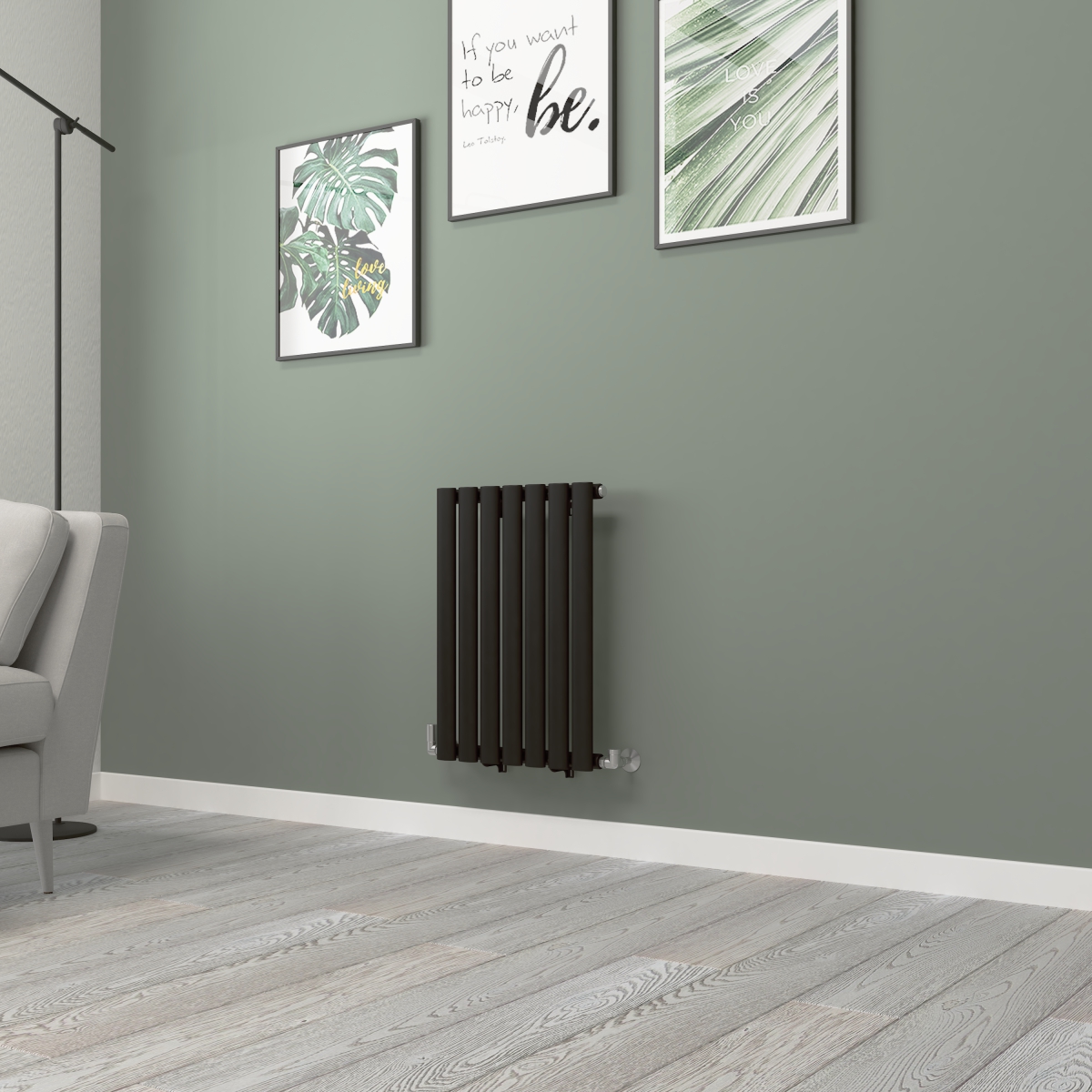 Norden 600 x 414mm Black Single Horizontal Oval Tube Designer Radiator
