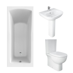 RAK Tonique Close Coupled Closed Back Modern Bathroom Suite and Single Ended Bath - 1600 x 700mm