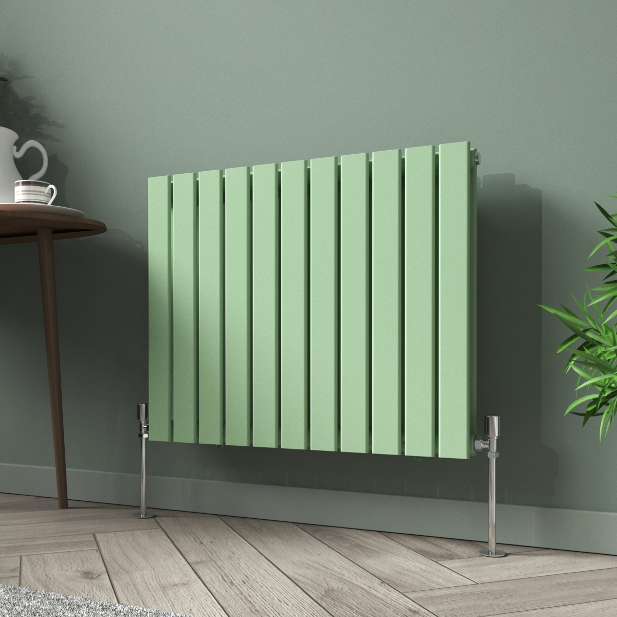 Karlstad 600 x 750mm Pastel Green Double Flat Panel Horizontal Designer Radiator