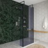 Wasdale 800mm Black Smoked Walk Through Wet Room Screen with 215mm Hinged Return Screens & L- Shape Support Arms