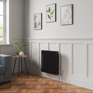 Bern 600 x 605mm Black Triple Column Horizontal Traditional Radiator