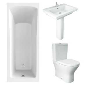 RAK Resort Mini Closed Back Toilet with 650mm Basin Modern Bathroom Suite and Single Ended Bath with Front Panel - 1700 x 700mm