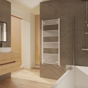 Fjord 1400 x 600mm Curved White Heated Towel Rail