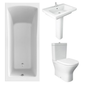 RAK Resort Mini Closed Back Toilet with 650mm Basin Modern Bathroom Suite and Single Ended Bath - 1700 x 750mm