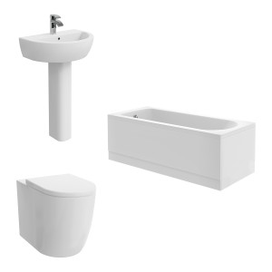 Cordoba Modern Bathroom Suite with Back to Wall Toilet and Essential Single Ended Bath - 1600 x 700mm - Front & End Bath Panel Included