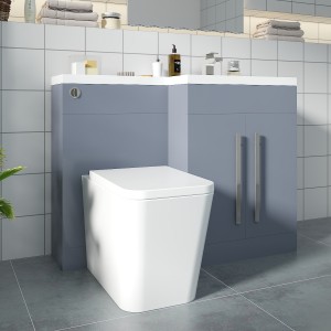 Calm Gloss Grey Right Hand Combination Vanity Unit Basin L Shape with Back to Wall Cordoba Square Toilet & Soft Close Seat & Concealed Cistern - 1100mm