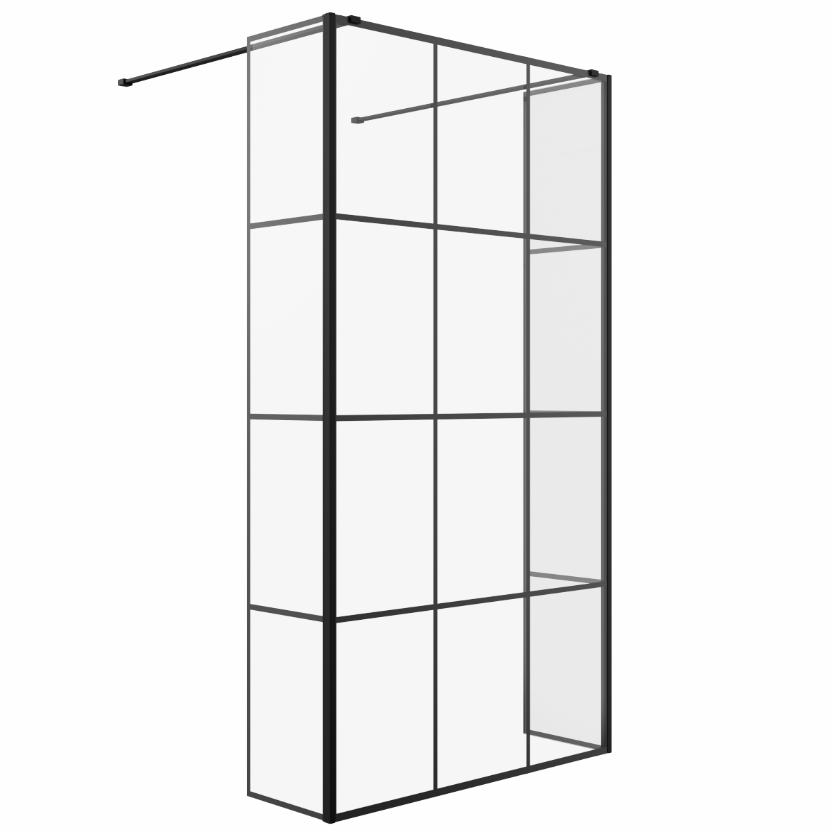 Wasdale 1100mm Black Grid Walk Through Wet Room Screen with 300mm Hinged Return Screens