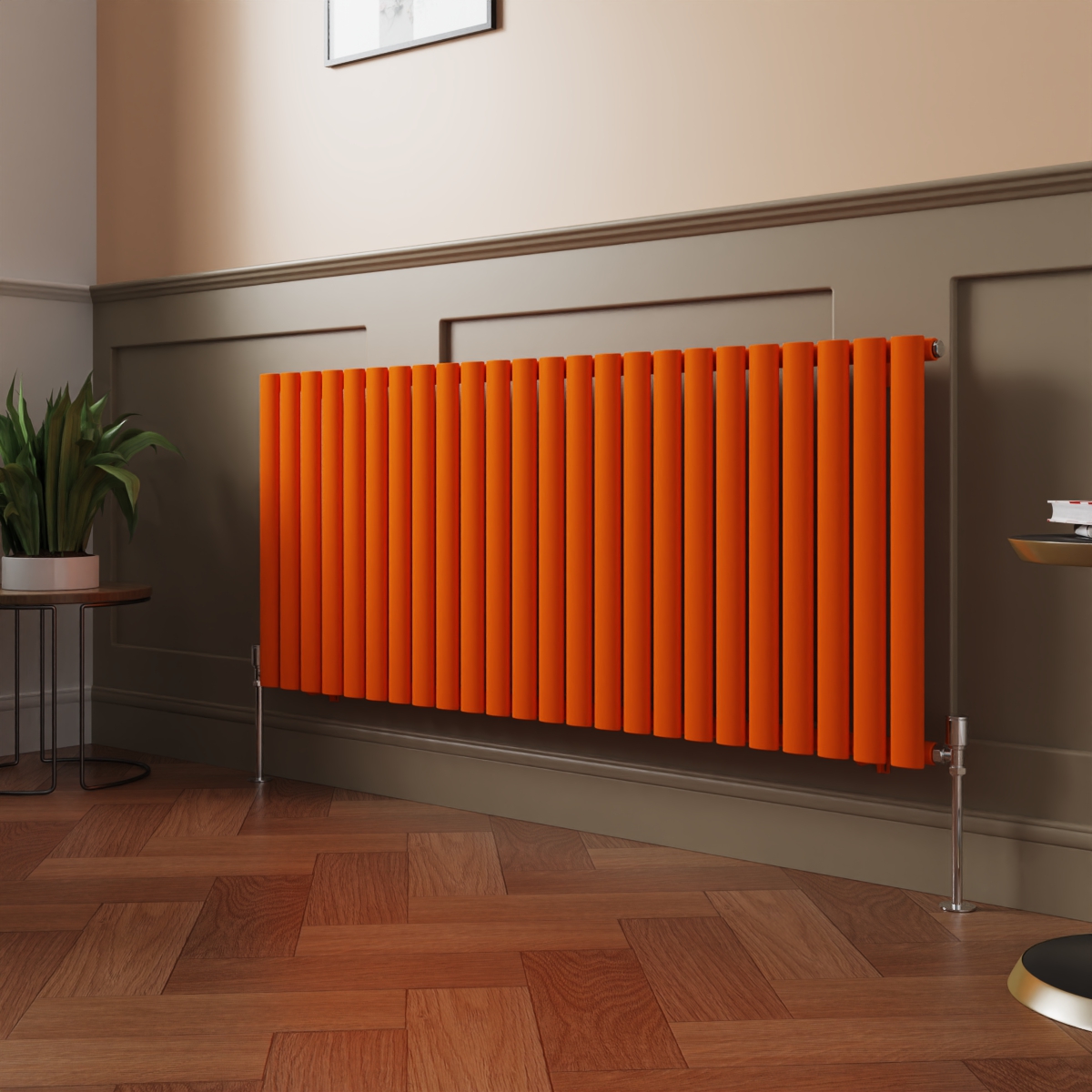Norden 600 x 1417mm Bright Orange Single Oval Column Horizontal Designer Radiator