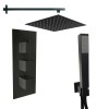 Beauly Matt Black Triple Square Handle Concealed Valve with 300mm Square Shower Head and Hand Shower (2 Outlet)