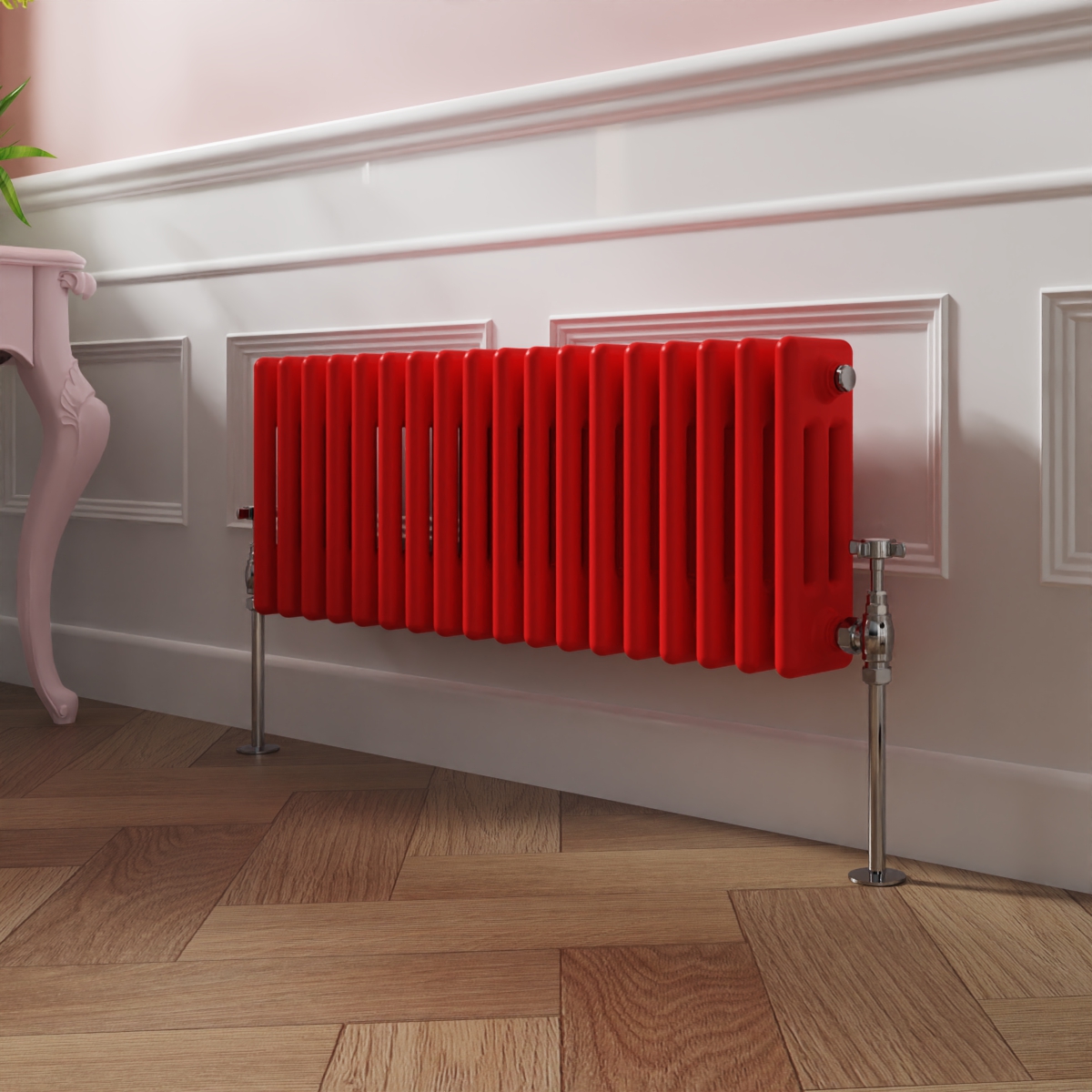 Bern 300 x 830mm Traditional Signal Red Triple Horizontal Column Radiator