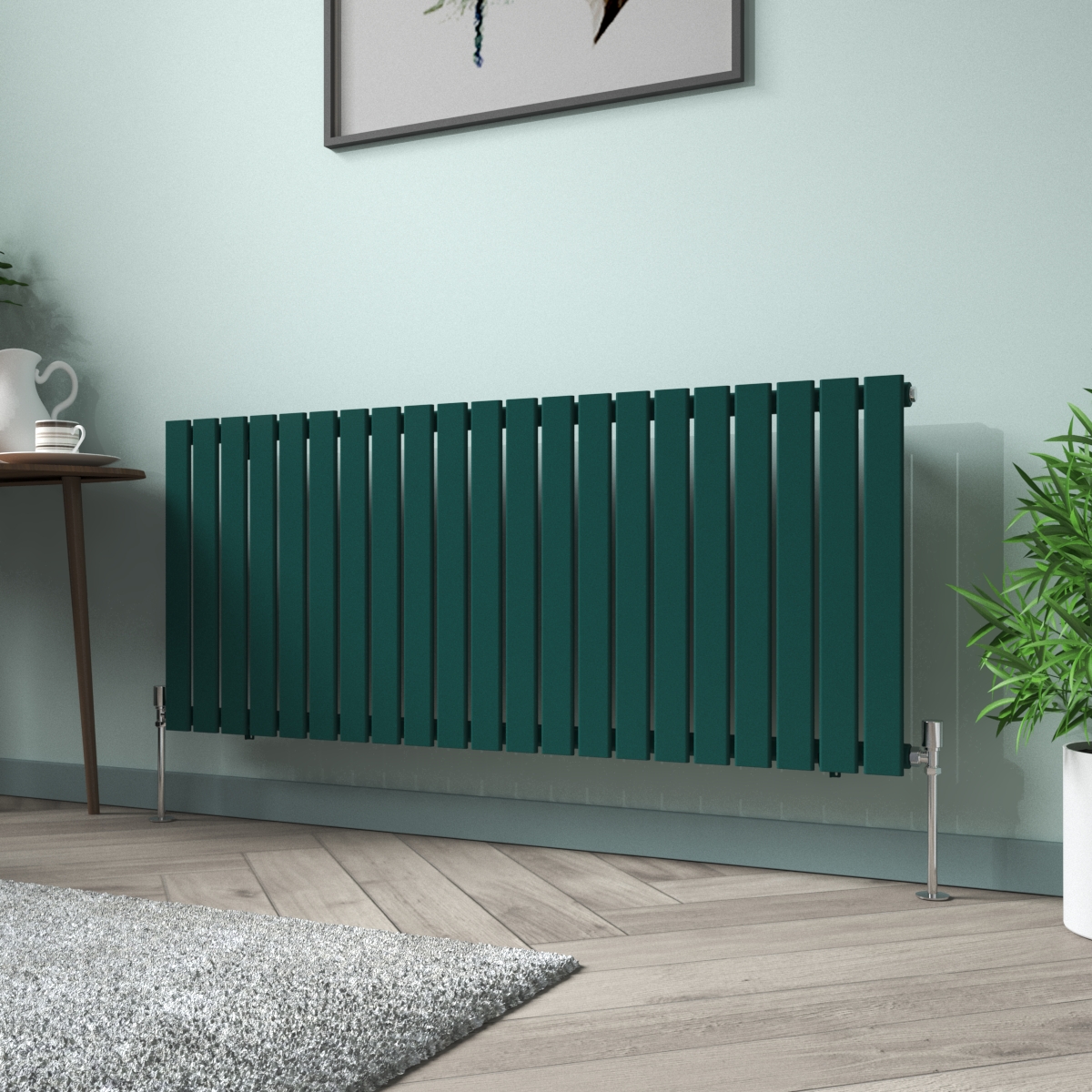 Karlstad 600 x 1430mm Blue Green Single Flat Panel Horizontal Designer Radiator