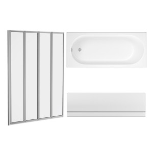 Rivington 1500 x 700mm Straight Bath Single Ended with Front Panel and Chrome Folding Bath Screen