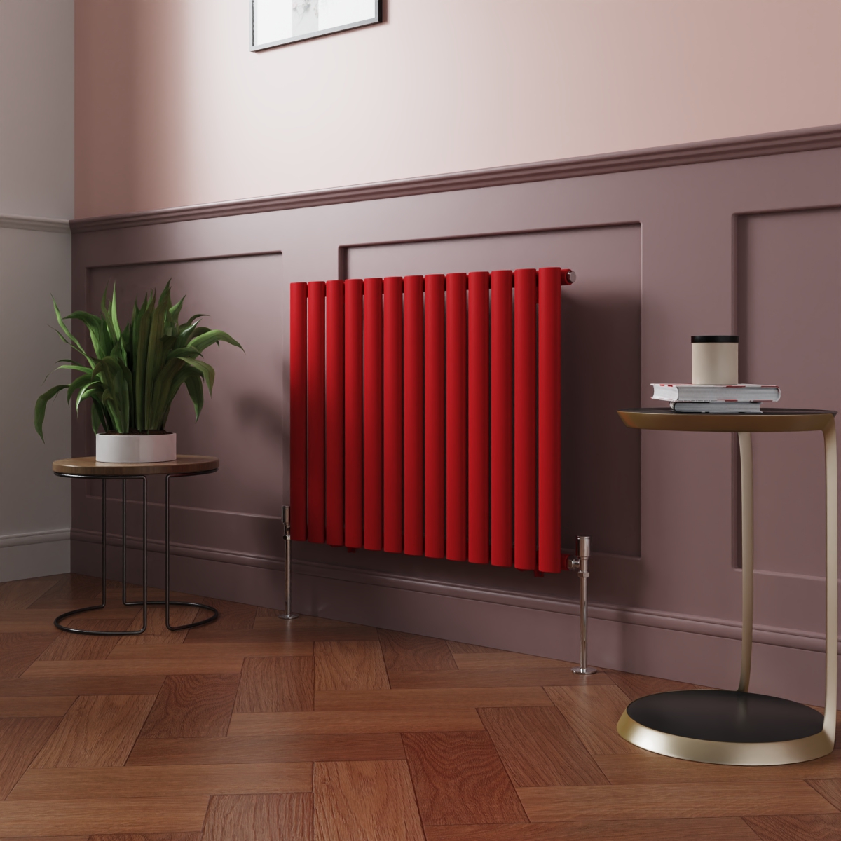 Norden 600 x 768mm Signal Red Single Oval Column Horizontal Designer Radiator