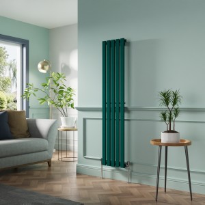 Lulea 1600 x 340mm Blue Green Single Flat Panel Vertical Designer Radiator