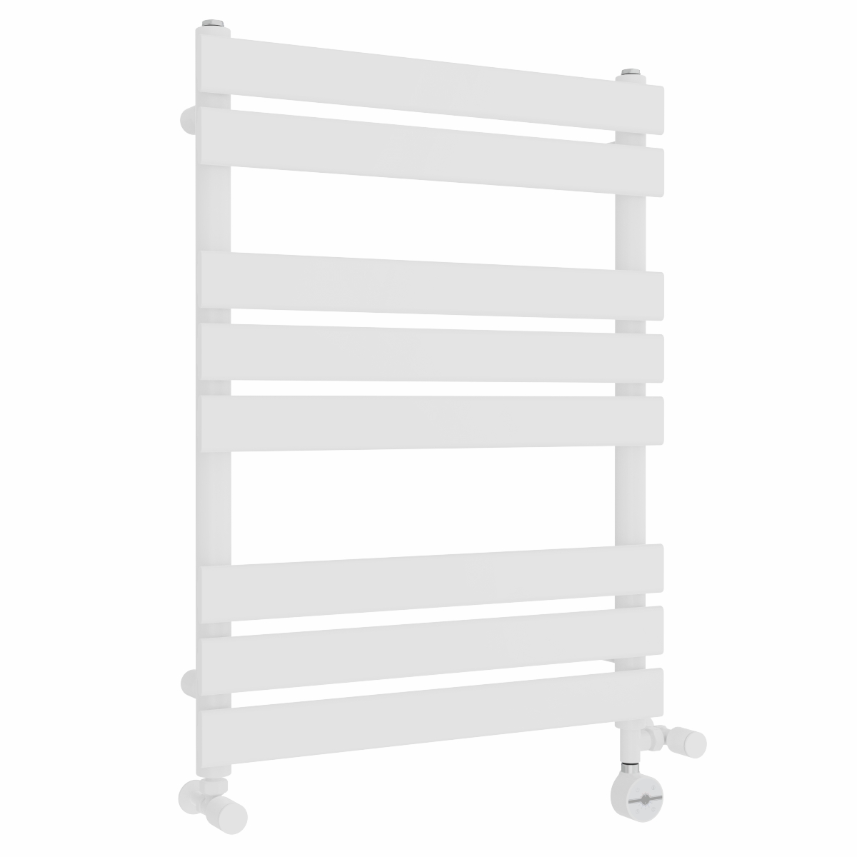 Juva 800 x 600mm Dual Fuel White Flat Panel Thermostatic Touch Control Electric Heated Towel Rail
