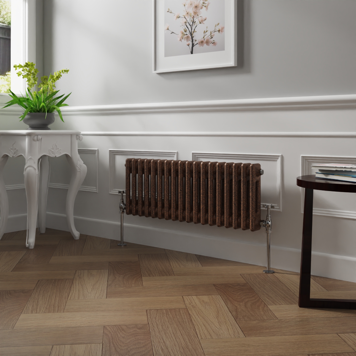 Bern 300 x 830mm Black Copper Double Column Horizontal Traditional Radiator