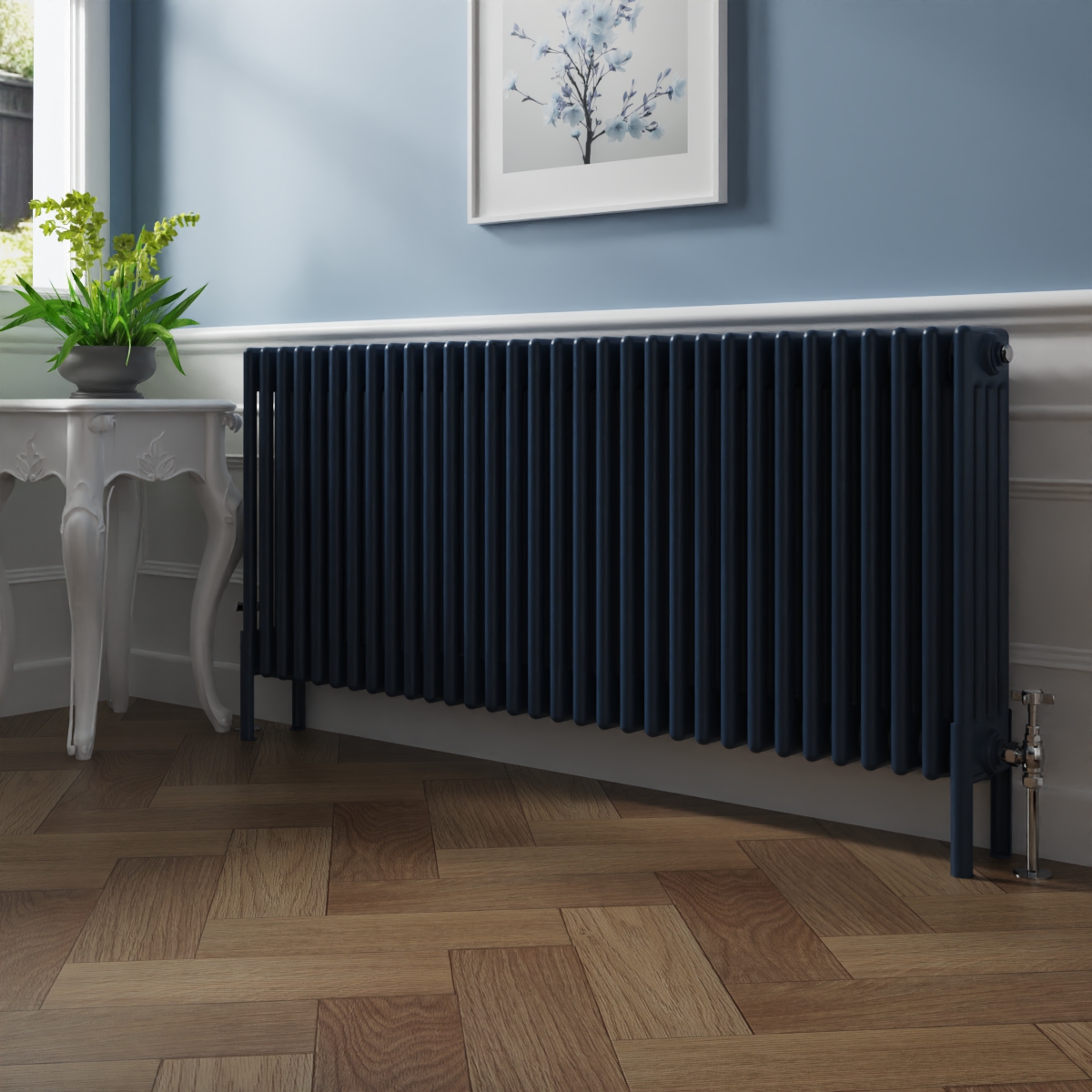 Bern 600 x 1460mm Sapphire Blue Four Column Horizontal Traditional Radiator