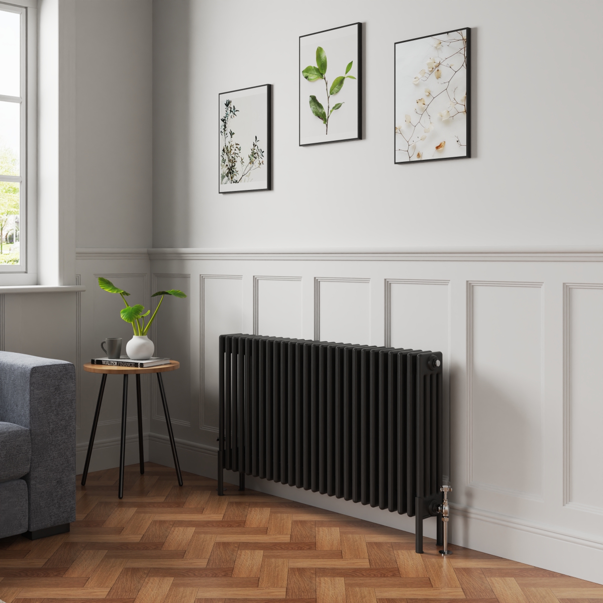 Bern 600 x 1190mm Black Four Column Horizontal Traditional Radiator