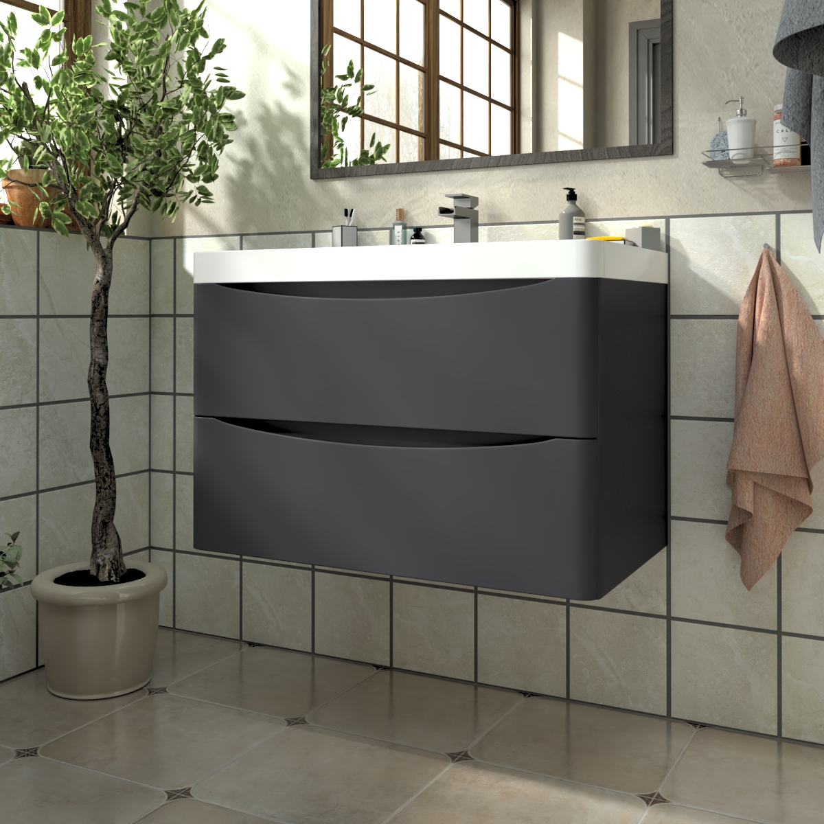 Avon Anthracite Wall Hung Basin Drawer Vanity Unit - 800mm
