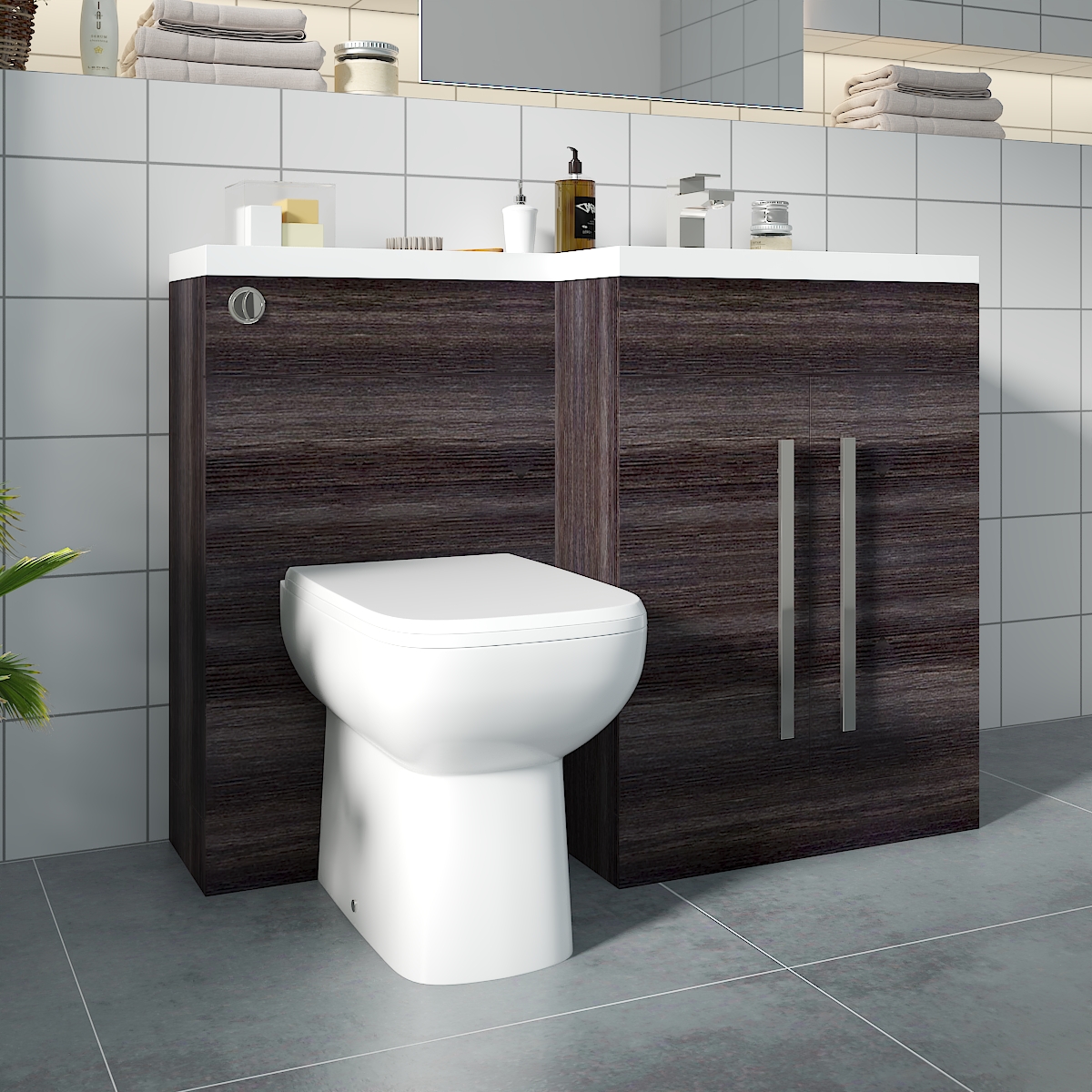 Calm Grey Right Hand Combination Vanity Unit with RAK-Origin Toilet & Soft Close Seat & Concealed Cistern - 1100mm