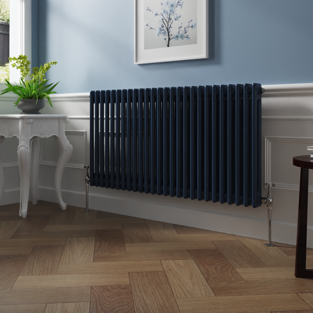 Bern 600 x 1190mm Sapphire Blue Double Column Horizontal Traditional Radiator
