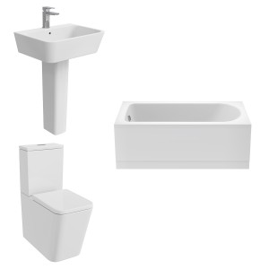 Cordoba Square Modern Bathroom Suite with Close Coupled Toilet and Essential Single Ended Bath - 1500 x 700mm - Front Bath Panel Included
