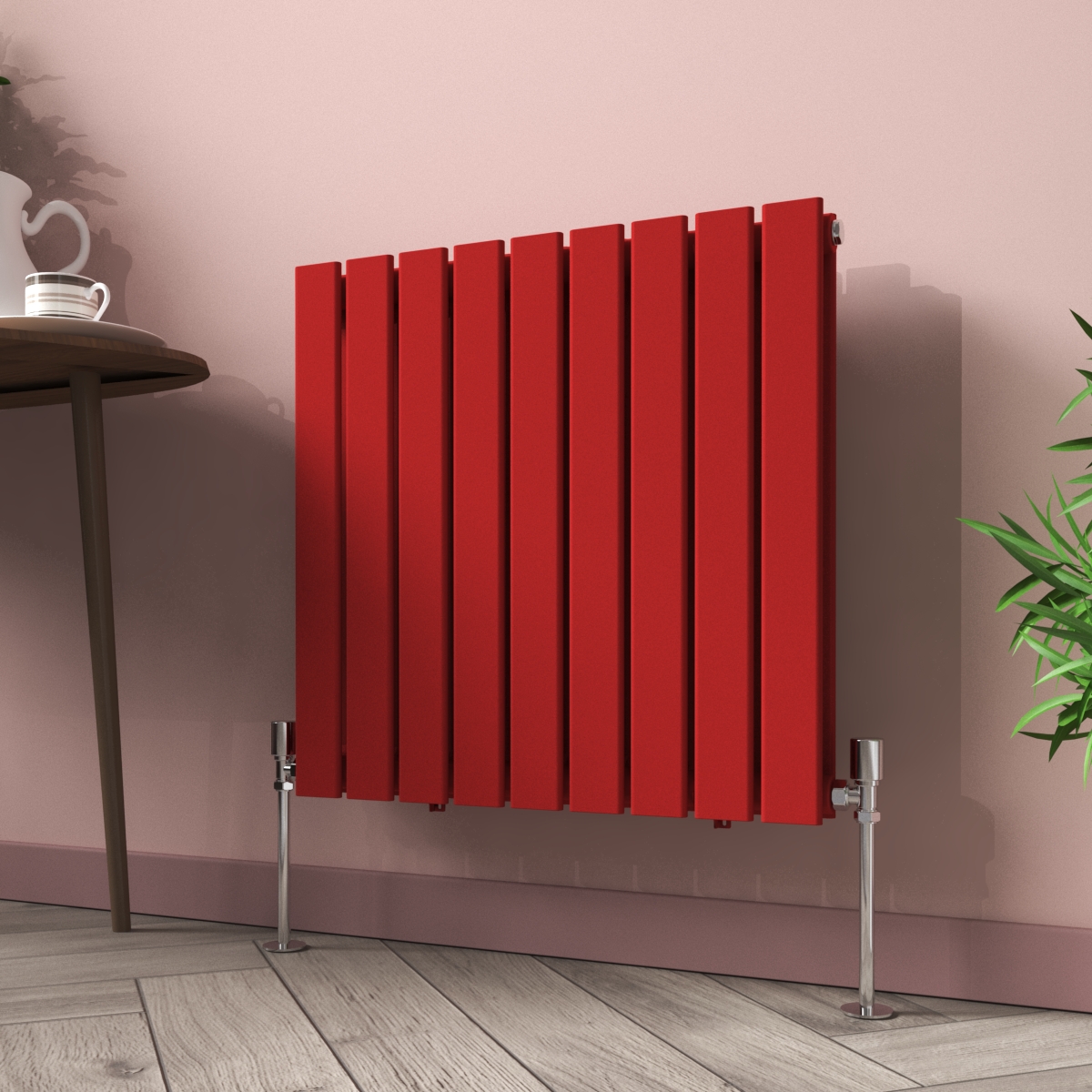 Karlstad 600 x 614mm Signal Red Double Flat Panel Horizontal Designer Radiator