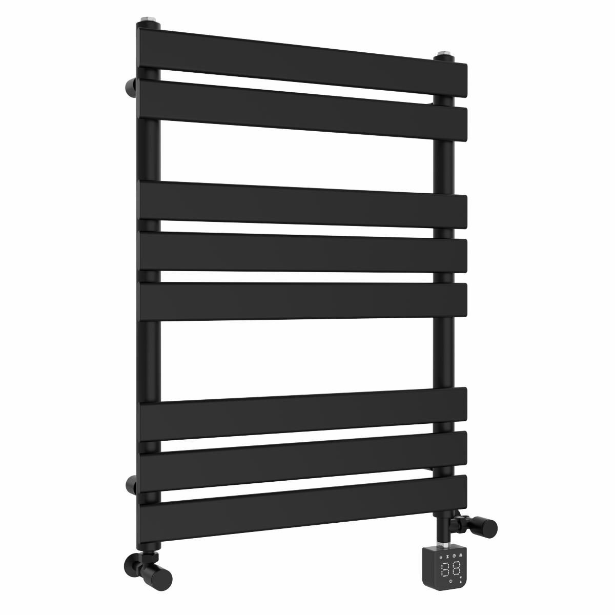 Juva 800 x 600mm Dual Fuel Satin Black Flat Panel Thermostatic Touch Control Wifi Electric Heated Towel Rail