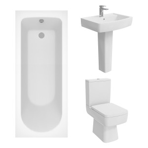Boston Modern Bathroom Suite with Close Coupled Toilet and Essential Single Ended Bath - 1700 x 700mm