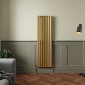 Norden 1600 x 473mm Metallic Gold Single Oval Column Vertical Designer Radiator
