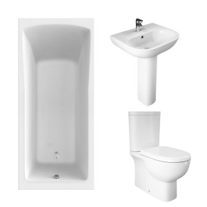 RAK Tonique Close Coupled Closed Back Modern Bathroom Suite and Single Ended Bath with Front Panel - 1800 x 800mm
