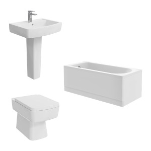Boston Modern Bathroom Suite with Back to Wall Toilet and Essential Single Ended Bath - 1500 x 700mm - Front & End Bath Panel Included