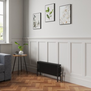 Bern 300 x 830mm Black Four Column Horizontal Traditional Radiator